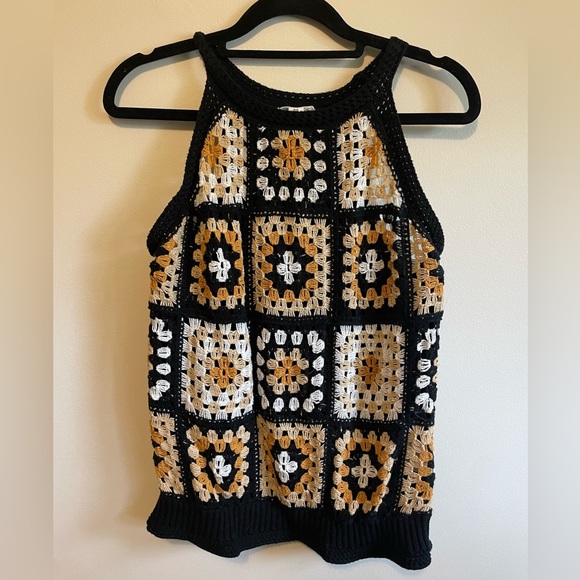 TRIBAL JEANS- Crochet Halter Sweater Tank, size small - Picture 2 of 5